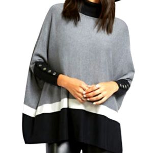 COLORBLOCK BUTTON-ACCENT TURTLENECK DOLMAN SWEATER
